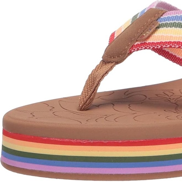 Roxy Colbert Hi High Multicolor Rainbow Stripe Cushioned Sandals Flip Flops 10 - Picture 10 of 11
